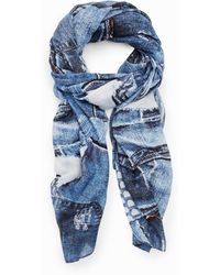 Desigual - Rechteckiges Halstuch Denim-Patch - Lyst