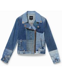 Desigual - Upcycled Denim Biker Jacket, Cotton - Lyst