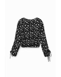 Desigual - Short Gathered Floral Blouse, Viscose - Lyst