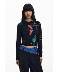 Desigual - Fine Sweater With Floral Strokes - Lyst