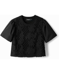 Desigual - Semi Lace T-Shirt, Cotton - Lyst