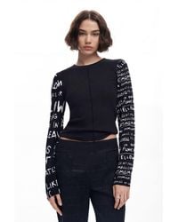 Desigual - T-Shirt With Printed Sleeves - Lyst