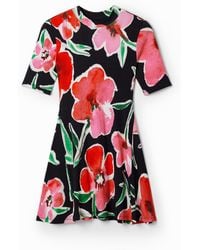 Desigual - Short Floral Skater Dress, Viscose - Lyst