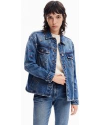 Desigual - Floral Denim Trucker Jacket, Cotton - Lyst