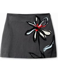 Desigual - Floral Illustration Miniskirt, Cotton - Lyst