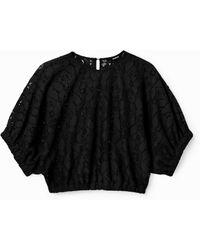 Desigual - Short Puff-Sleeve Lace Blouse, Polyester - Lyst
