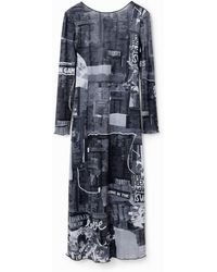 Desigual - Slim Newspaper Midi Dress, Polyester - Lyst