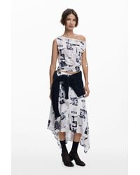 Desigual - Falda Asimétrica Periódico - Lyst