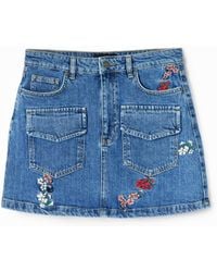 Desigual - Floral Denim Mini Skirt, Cotton - Lyst