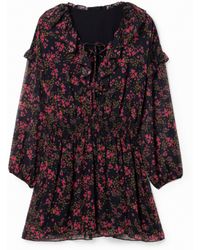 Desigual - Short Floral Chiffon Dress, Polyester - Lyst