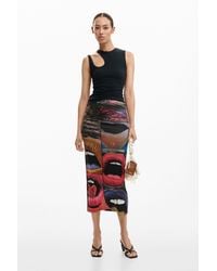 Desigual - Printed Lips Skirt, Viscose - Lyst