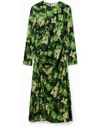 Desigual - Gathered Midi Dress, Viscose - Lyst