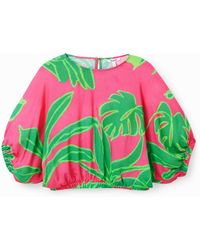 Desigual - Short Tropical Puff-Sleeve Blouse, Viscose - Lyst