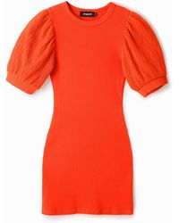 Desigual - Kurzes, Korallfarbenes Kleid Slim Fit - Lyst