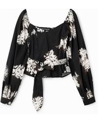 Desigual - Floral Corset Blouse, Cotton - Lyst