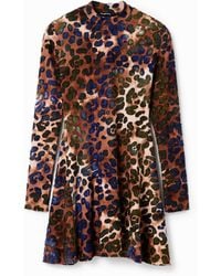 Desigual - Short Textured Animal-Print Skater Dress - Lyst