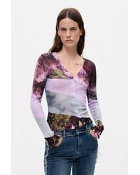Desigual - Printed V-Neck Sweater - Lyst