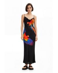 Desigual - Tyler Mcgillivary Tropical Parrot Satin Strappy Dress, Viscose - Lyst