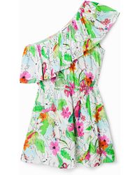 Desigual - Tropical Asymmetric Short Dress, Viscose - Lyst