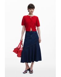 Desigual - Denim Midi Skirt With Ruffle, Cotton - Lyst