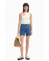Desigual - Plain Denim Shorts, Cotton - Lyst