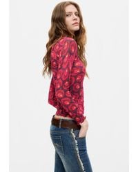 Desigual - Pull Imprimé 100 Coton, Femme, Coton, Rouge - Lyst