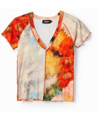Desigual - Slim Short-Sleeve Patchwork Floral T-Shirt, Cotton - Lyst