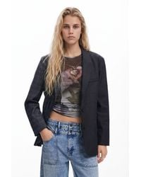 Desigual - Blazer Asimétrica, Negro - Lyst