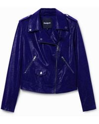 Desigual - Textured Biker Jacket, Polyurethane - Lyst
