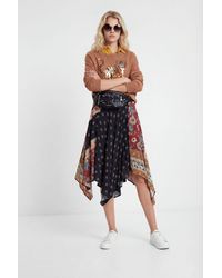 Desigual - Asymmetric Flared Patch Skirt, Viscose - Lyst