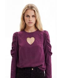Desigual - Balloon-Sleeve Blouse With Heart, Lyocell - Lyst