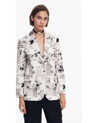 Desigual - Straight Blazer With Text And Flowers, Cotton - Lyst