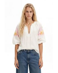 Desigual - Flowy Blouse With Watercolor Floral Print - Lyst