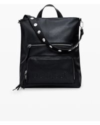 Desigual - Mochila Logo Efecto Piel Mediana, Poliuretano, Negro - Lyst