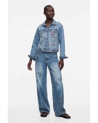 Desigual - Wide-Leg Jeans With Butterflies, Cotton - Lyst