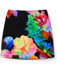 Desigual - Slim Floral Mini Skirt, Cotton - Lyst