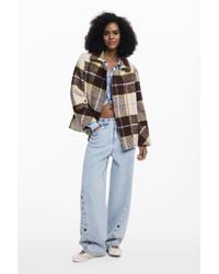 Desigual - Checked Short Double-Breasted Coat - Lyst