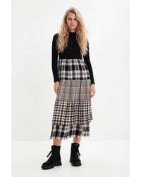 Desigual - Midi Dress With Plaid Skirt - Lyst