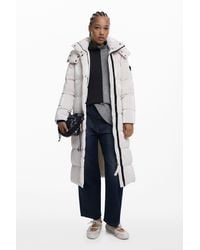 Desigual - Long Padded Jacket With Belt - Lyst