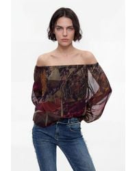 Desigual - Printed Long-Sleeve Blouse, Polyester - Lyst