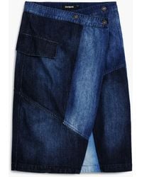 Desigual - Crossed Denim Midi Skirt, Cotton - Lyst