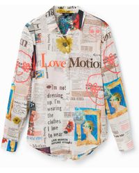 Desigual - Long-Sleeve Newspaper Shirt, Cotton - Lyst