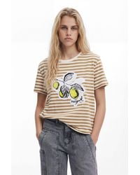 Desigual - Striped Print T-Shirt, Cotton - Lyst
