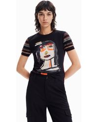 Desigual - Camiseta Cara Arty, Algodon, Negro - Lyst