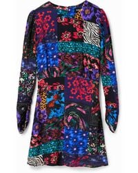 Desigual - Short Patchwork Cut-Out Dress, Viscose - Lyst