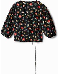Desigual - Floral Wrap Blouse, Cotton - Lyst