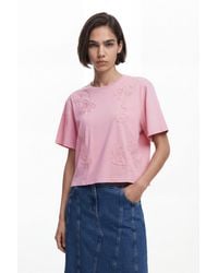 Desigual - Embroidered Flower T-Shirt, Cotton - Lyst