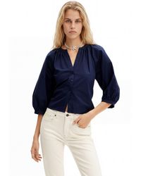Desigual - V-Neck Poplin Blouse, Cotton - Lyst