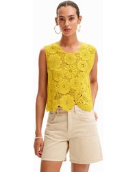 Desigual - Floral Crochet T-shirt - Lyst