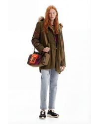 Desigual - Parka Capucha Bordados, Mujer, Algodon, Verde - Lyst